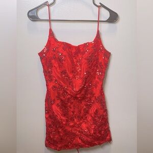 Alyce Paris Women's Formal Red Sequined Strappy Back Mini Dress Size 12